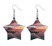 Hawaiian Sunset Wooden Earrings for Women, Vintage Elegant Wood Jewelry, Lightweight Earrings for Wedding, Party, Everyday Jewelry Gift, Apricot shaped, Wood, wood