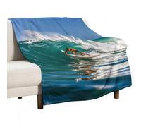 Hawaiian Surfer on Wavy Blanket Soft Flannel Throw Blanket 50"x60", Lightweight Decorative Blankets Warm Cozy Blankets for Couch, Bed, Camping & Travel, Ideal Gifts for Women Men