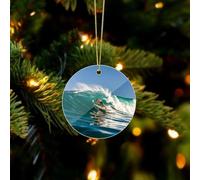 Hawaiian Surfer on Wavy Christmas Ornaments - Circular Christmas Hanging Ornament Winter Holiday Decor, Acrylic Xmas Pendant for Tree, Fireplace Mantel, Winter