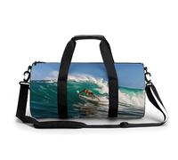 Hawaiian Surfer on Wavy Gym Bag for Men Women, Sturdy Oxford Cloth Travel Bags with Removable Shoulder Strap, Waterproof Duffel Bag for Fitness, Travel, Yoga
