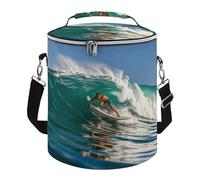 Hawaiian Surfer on Wavy Lunch Bag, 15L Portable Leakproof Picnic Basket with Shoulder Strap, Insulated Picnic Cooler Bag for Camping, Beach, Hiking & Groceries