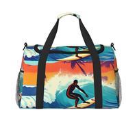 Hawaiian Surfer on Wavy Print Ample Space Travel Duffle Bag Stylish with Waterproof Zipper for Airplane Gym