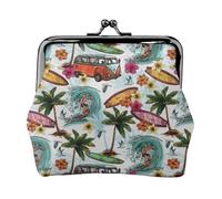 Hawaiian Surfer on Wavy Print Charm and Versatile Coin Purse Exquisite Waterproof Kiss Lock Wallet for Keys Cards