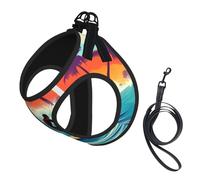 Hawaiian Surfer on Wavy print Dog Harness and Leash Set, Reflective Adjustable Puppy Vest for Small Medium Large Dogs, Cats