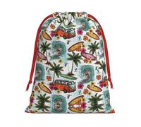 Hawaiian Surfer on Wavy Print Drawstring Present Bag Wrapping Reusable Bag Present Wrap Bags for Christmas