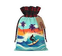 Hawaiian Surfer On Wavy Print Gift Reusable Bags Festive Drawstring Party Favors Pouches Versatile Seasonal