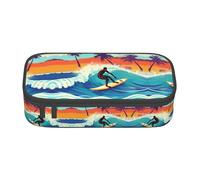 Hawaiian Surfer On Wavy Print Pencil Case,Large Capacity Pencil Case,Multi-Purpose Makeup Pouch with Zipper
