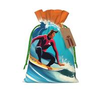 Hawaiian Surfer On Wavy Print Print Christmas Bags Holiday Present Drawstring Gift Sacks Birthday Xmas Party Favors