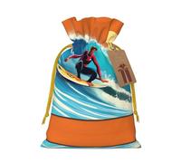 Hawaiian Surfer On Wavy Print Print Christmas Gift Bag, Drawstring Christmas Bags Reusable Gift Bags With Name Tags