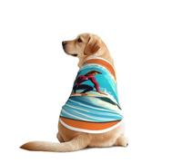 Hawaiian Surfer On Wavy Print Print Dog Outfit Sleeveles, Funny Pet Dog Clothes Machine Washable Shirt Vest For Medium Large Dogs
