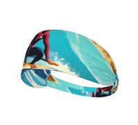 Hawaiian Surfer On Wavy Print Print Elastic Exercise Headband, Breathable Hair Band For Makeup, Yoga, Running, Sports