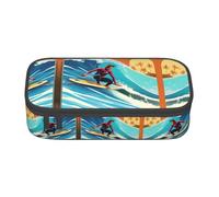 Hawaiian Surfer On Wavy Print Print Pencil Case,Large Capacity Pencil Case,Multi-Purpose Makeup Pouch with Zipper