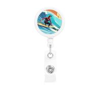 Hawaiian Surfer On Wavy Print Print Retractable Badge Holder, Cute Nursing Badge Reel, Badge Clip Id Card Holders