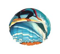Hawaiian Surfer On Wavy Print Print Shower Essentials Bonnet For Women, Large Washable Elastic Band Bath Hair Wrap Shower Cap