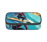 Hawaiian Surfer on Wavy print Print Zipper Pencil Case Makeup Bag Women, Stationery Accessory storage bag supplies, Black, One Size
