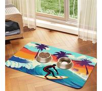 Hawaiian Surfer on Wavy print PU Leather Feeding Mat for Dogs Cats Pet Food Mat Absorbent Non-Slip Rubber Bottom