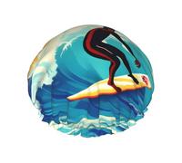 Hawaiian Surfer On Wavy Print Shower Essentials Bonnet For Women, Large Washable Elastic Band Bath Hair Wrap Shower Cap