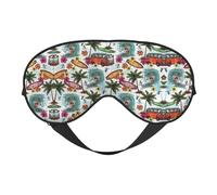 Hawaiian Surfer On Wavy Print Sleep Eye Mask with Adjustable Strap Soft for Airplane Travel Relax Yoga Nap Meditation