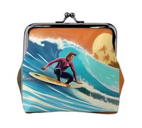 Hawaiian Surfer on Wavy print small wallets woman,wallets for women,coin purse for women,small womens wallet,with zipper and kiss lock, Black, One Size, Art Deco