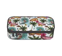 Hawaiian Surfer on Wavy Print Zipper Pencil Case Makeup Bag Women, Stationery Accessory storage bag supplies, Black, One Size