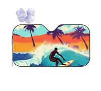 Hawaiian Surfer on Wavy Printing Windshield Sun Shade for Car. Reflective UV and Heat Shield with Keeps Interior Cool Universal Sedans