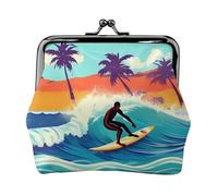 Hawaiian Surfer on Wavy small wallets woman,wallets for women,coin purse for women,small womens wallet,with zipper and kiss lock, Black, One Size, Art Deco