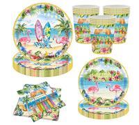 Hawaiian Tableware Set Flamingos for 20 Guests Tropical Paper Tableware Set Hawaiian Aloha Party Tableware Summer Beach Party Tableware Includes Cups, Paper Towels, Plates (20 Servings)