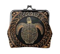 Hawaiian Tapa Honu Turtle Print Coin Purse for Women Cute PU Leather Kiss-lock Change Purse Wallet, Black, One Size, Pattern