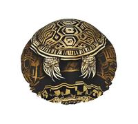 Hawaiian Tapa Honu Turtle Print Premium Double Layer Shower Cap For Women With Reusable Shower Cap For Hair - Waterproof Plastic Cap - Shower Caps For Long, Short And Curly Hairs