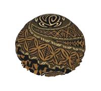 Hawaiian Tapa Honu Turtle Print Shower Cap - Reusable, Double Layer, Hotel Travel Essentials, Salon Shower Hat Accessories L
