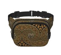 Hawaiian Tapa Honu Turtle Print Unisex Square Double Layer Waist Bag Crossbody Fanny Pack Travel Workout Accessory, Black, One Size