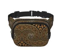 Hawaiian Tapa Honu Turtle Square Double Layer Waist Bag Belt - Unisex Everywhere Fanny Pack Purse for Running, Travel, Hiking, Fitness, Black, One Size