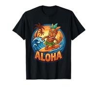 Hawaiian Tiki Mask Man Surfing Hawaii Maui Aloha Surfer T-Shirt