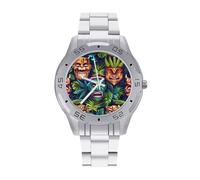 Hawaiian Tiki Masks Tropical Quartz Wrist Watch Stainless Steel Watches for Men Women Easy to Read