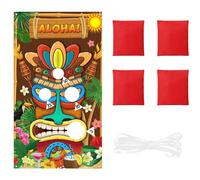 Hawaiian Toss Game, Hawaii Tiki Bean Bag Throwing Games Aloha Banner with 4 Throwing Bean Bags Tiki Bar Bean Bag Toss Game for Indoor Outdoor Activities Hawaiian Tropical Carnival Party Supplies