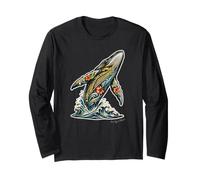 Hawaiian Tribal Humpback Whale Breaching Ocean Waves Long Sleeve T-Shirt