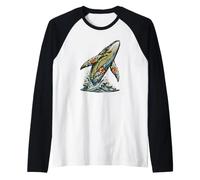 Hawaiian Tribal Humpback Whale Breaching Ocean Waves Raglan Baseball Tee