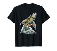 Hawaiian Tribal Humpback Whale Breaching Ocean Waves T-Shirt