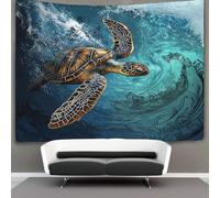 Hawaiian Tribe Tapestry Turtle Swimming in The Ocean Current Wall Hanging Bedroom Home Decor 180cmx230cm