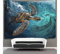 Hawaiian Tribe Tapestry Turtle Swimming in The Ocean Current Wall Hanging for Bedroom Home Decor HD Printing Living Room, Dorm 70cmx100cm