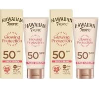 Hawaiian Tropic Glowing Protection Face Cream Lotion, Water Resistant SPF 50 UVA + UVB Protection Suncream, Tropical Scent Sun Lotion with Shea Butter, 50 ml Travel Size (Pack of 2)