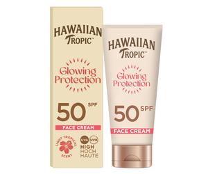 Hawaiian Tropic Glowing Protection Face Cream Lotion, Water Resistant SPF 50 UVA + UVB Protection Suncream, Tropical Scent Sun Lotion with Shea