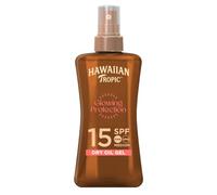 Hawaiian Tropic Glowing Protection Sunscreen Dry Oil Gel - SPF 15-200ml | Medium UVA & UVB sun protection, protective tanning oil, water-resistant formula, with coconut oil, tropical scent, vegan