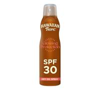 Hawaiian Tropic Glowing Protection Sunscreen Dry Oil Mist - SPF 30-180ml | Medium UVA & UVB sun protection, water-resistant formula, with island botanicals, tropical scent, vegan