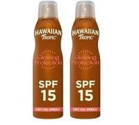 Hawaiian Tropic Glowing Protection Sunscreen Dry Oil Spray Mist, Water Resistant SPF 15 UVA plus UVB Protection Sunscreen Spray, Tropical Scent Sun Lotion with Island Botanicals, 177 ml (Pack of 2)