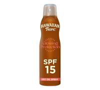 Hawaiian Tropic Glowing Protection Sunscreen Dry Oil Spray Mist, Waterproof SPF 15 UVA + UVB Protection Sun Spray, Sunscreen with Tropical Fragrance and Hawaiian Inspired Botanicals, 6 oz