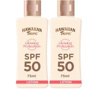 Hawaiian Tropic Glowing Protection Sunscreen Lotion, Water Resistant SPF 50 UVA + UVB Protection Suncream, Travel Size, Tropical Scent Sun Lotion with Shea Butter, 75 ml (Pack of 2)