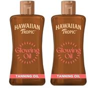 Hawaiian Tropic Glowing Tanning Oil, 200ml, Tropical Scent with Vitamin E, Vegan (Pack of 2)