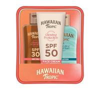 Hawaiian Tropic Trio - Dry Oil, After Sun & Face Sunscreen - 75, 60, 50ml | Broad spectrum UVA & UVB protection trio, fast-absorbing and moisturizing, with nourishing ingredients, gift for women, vegan