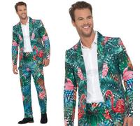 Smiffys Hawaiian Tropical Flamingo Suit, Multi-Coloured with Jacket & Trousers, Hawaiian Luau Fancy Dress, Hawaiian Dress Up Costumes